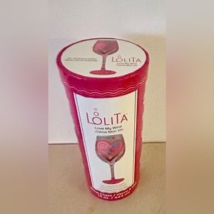 NIB Lolita My Hearts-a-Swirl Handpainted 15oz Wine Glass